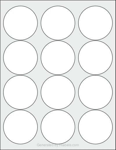 Avery® 5294 template with 12 circle labels per sheet, each 2.5 inch in diameter, on Letter-size adhesive blank label sheets.