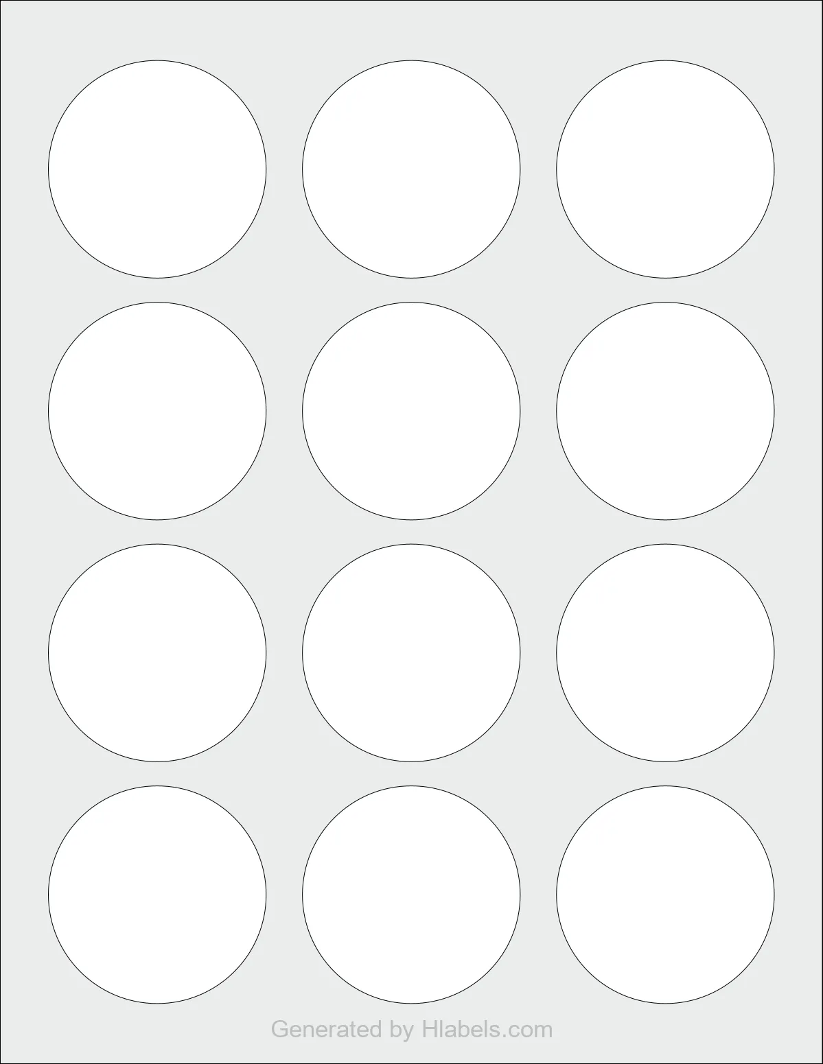 Avery® 70123 template with 12 circle labels per sheet, each 2.25 inch in diameter, on Letter-size adhesive blank label sheets.