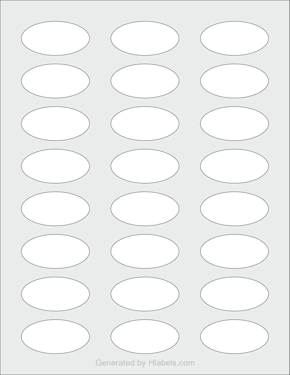 Avery® 70305 template with 24 oval 2 x 1 inch labels per sheet, on Letter-size adhesive blank label sheets.