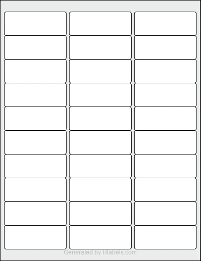 Avery® 80509 Template Avery® 80509 template with 30 rectangular 2.625 x 1 inch labels per sheet, on Letter-size adhesive blank label sheets.
