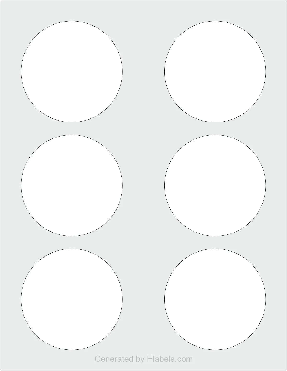 Avery Presta® 36501 template with 6 circle labels per sheet, each 3 inch in diameter, on Letter-size adhesive blank label sheets.