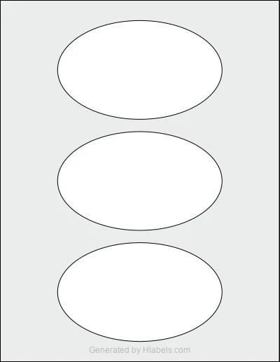 Avery Presta® 94052 template with 3 oval 5 x 3 inch labels per sheet, on Letter-size adhesive blank label sheets.