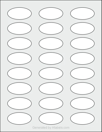 Avery Presta® 94053 template with 24 oval 2 x 1 inch labels per sheet, on Letter-size adhesive blank label sheets.