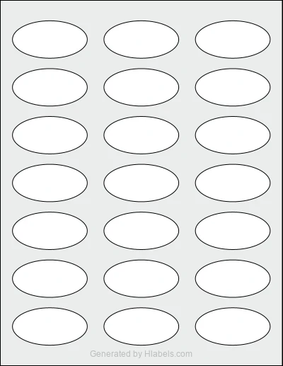 Avery Presta® 94054 template with 21 oval 2.25 x 1.125 inch labels per sheet, on Letter-size adhesive blank label sheets.