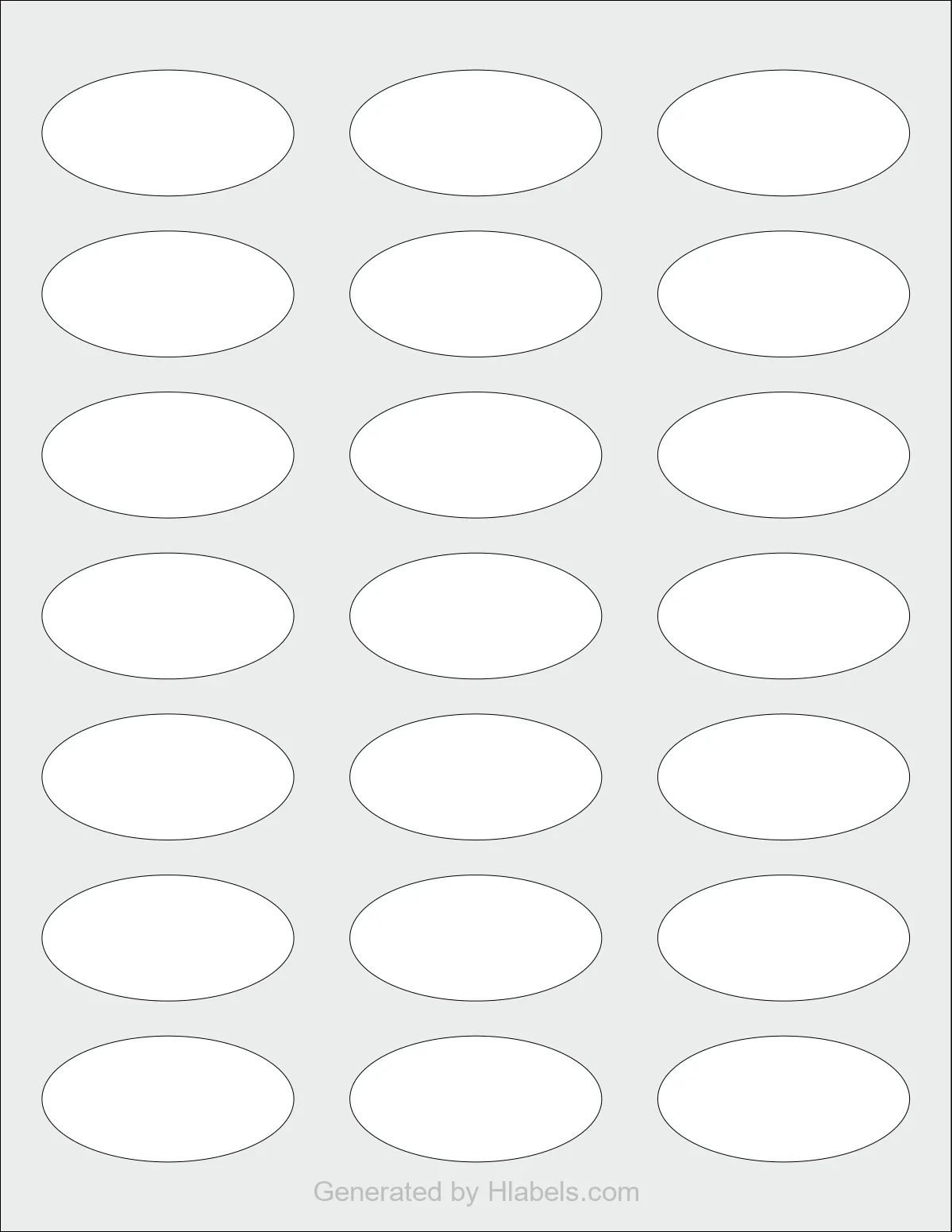 Avery Presta® 94054 template with 21 oval 2.25 x 1.125 inch labels per sheet, on Letter-size adhesive blank label sheets.