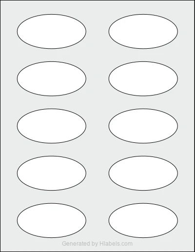 Avery Presta® 94055 template with 10 oval 3 x 1.5 inch labels per sheet, on Letter-size adhesive blank label sheets.