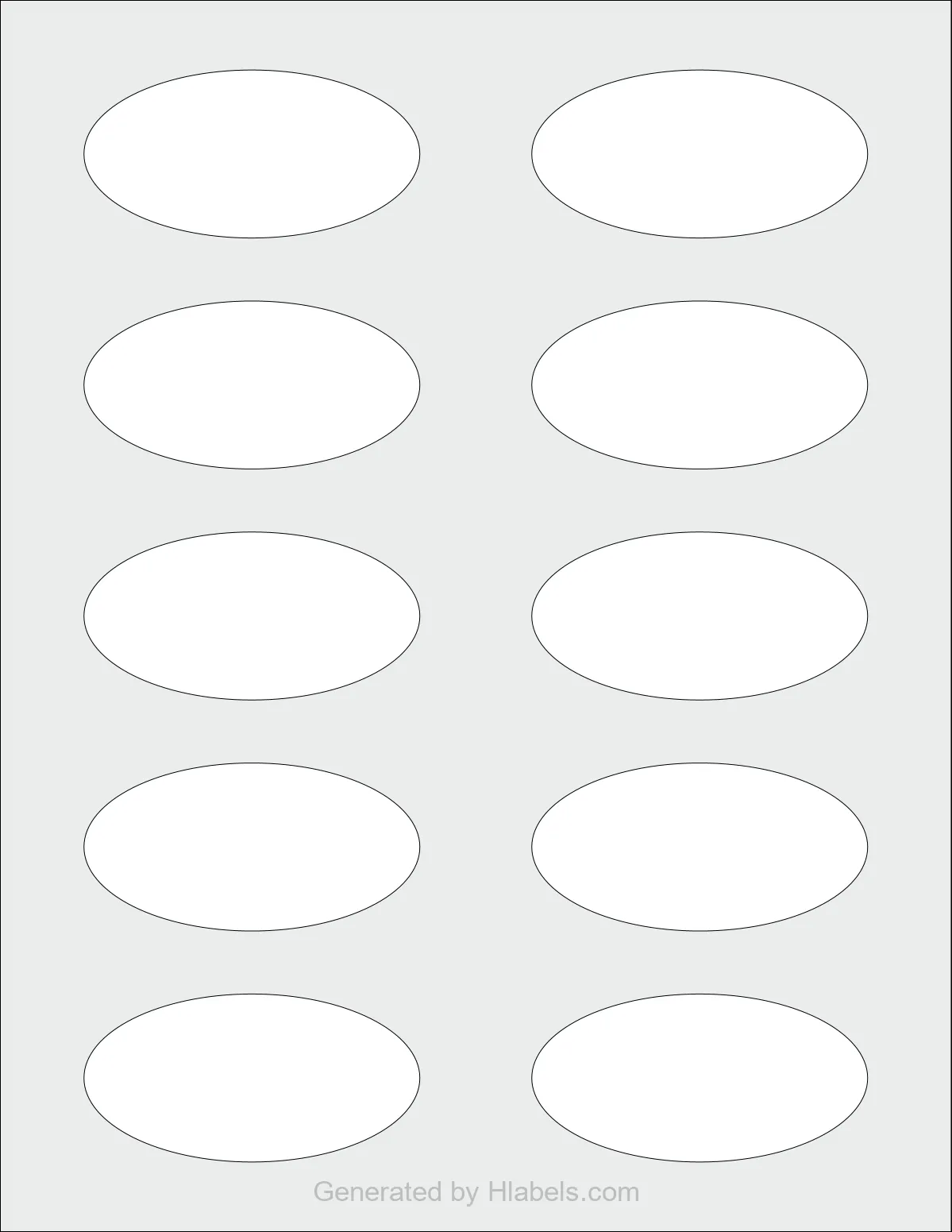 Avery Presta® 94055 template with 10 oval 3 x 1.5 inch labels per sheet, on Letter-size adhesive blank label sheets.