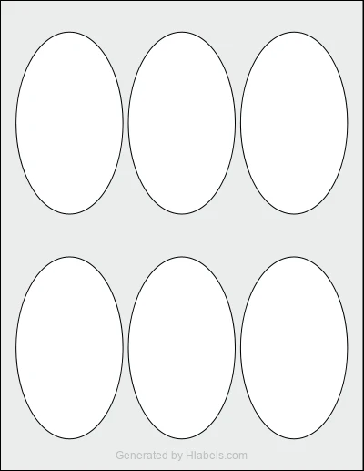 Avery Presta® 94058 template with 6 oval 2.5 x 4.25 inch labels per sheet, on Letter-size adhesive blank label sheets.