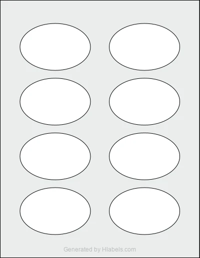 Avery Presta® 94060 template with 8 oval 3 x 2 inch labels per sheet, on Letter-size adhesive blank label sheets.