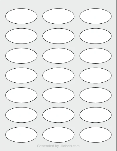 Avery Presta® 94061 template with 21 oval 2.3 x 1.125 inch labels per sheet, on Letter-size adhesive blank label sheets.