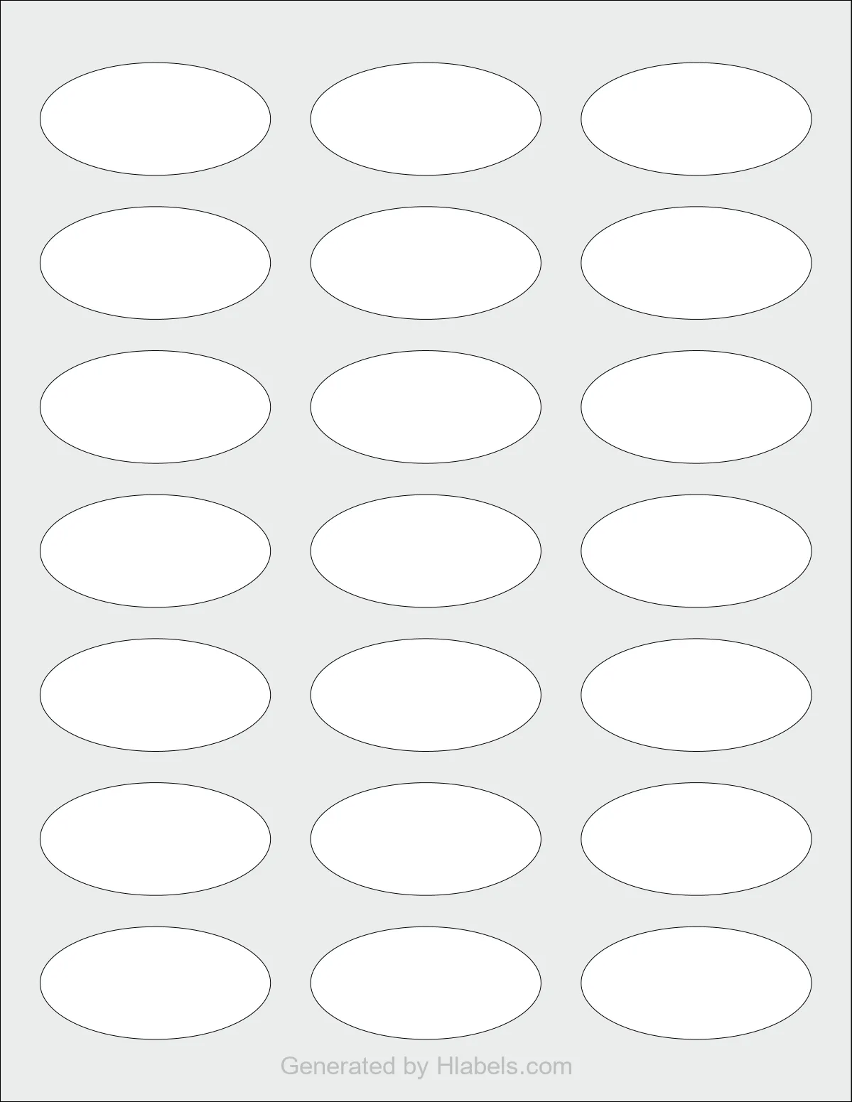 Avery Presta® 94061 template with 21 oval 2.3 x 1.125 inch labels per sheet, on Letter-size adhesive blank label sheets.