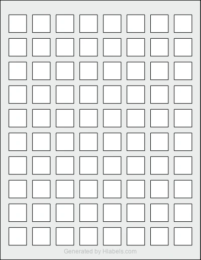 Avery Presta® 94102 template with 80 square 0.75 x 0.75 inch labels per sheet, on Letter-size adhesive blank label sheets.