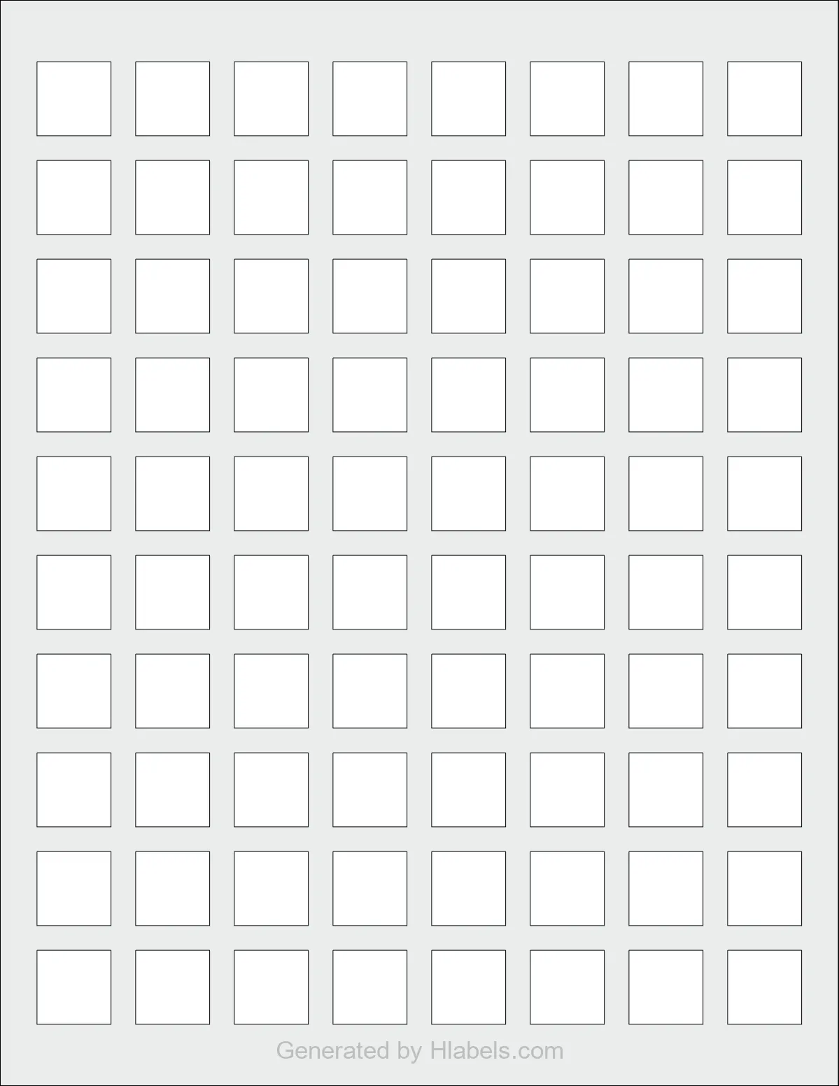 Avery Presta® 94102 template with 80 square 0.75 x 0.75 inch labels per sheet, on Letter-size adhesive blank label sheets.