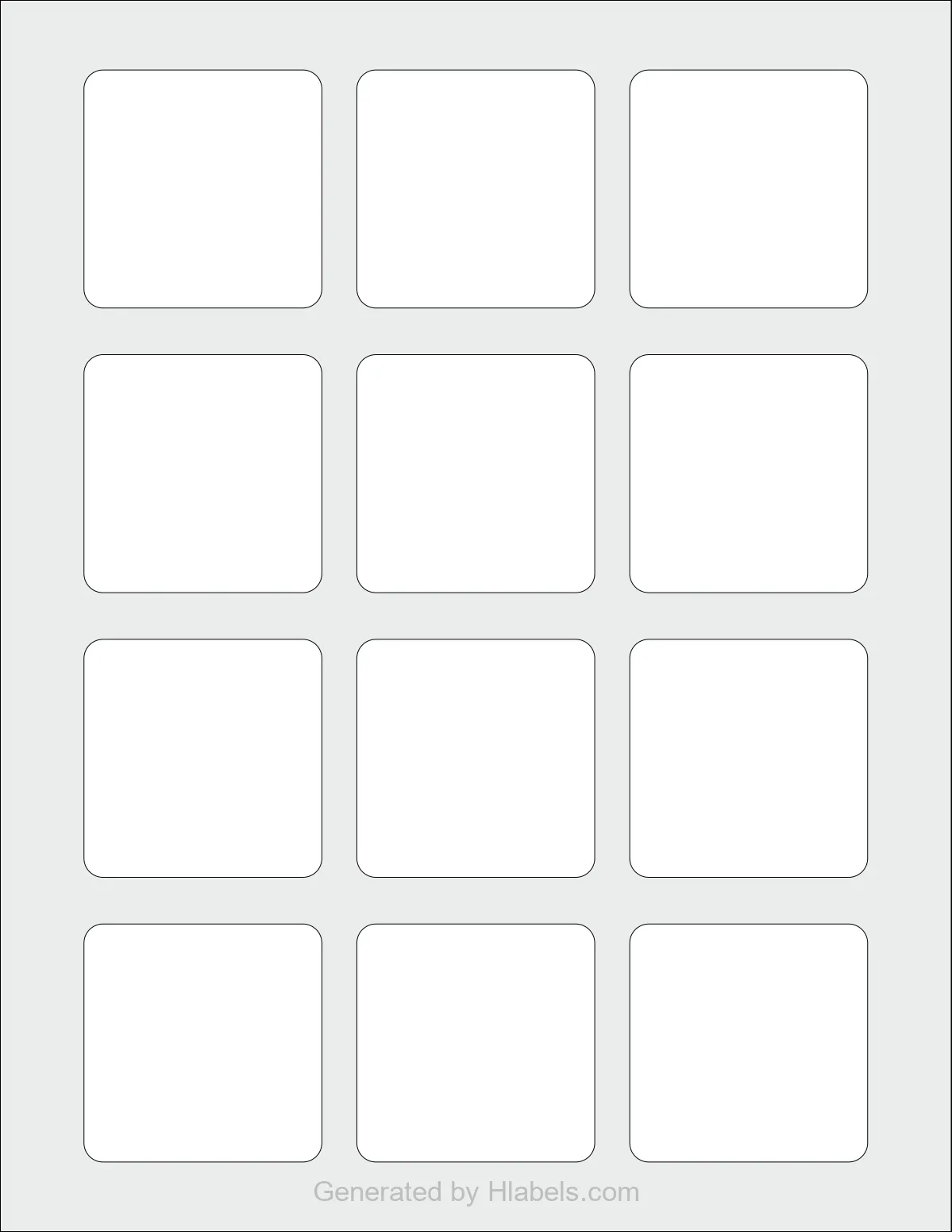 Avery Presta® 94105 template with 12 square 2.125 x 2.125 inch labels per sheet, on Letter-size adhesive blank label sheets.