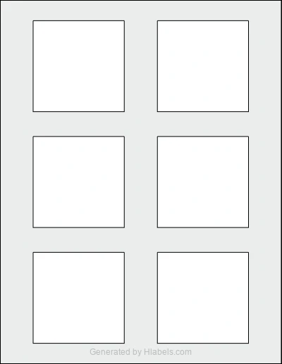 Avery Presta® 94109 template with 6 square 2.75 x 2.75 inch labels per sheet, on Letter-size adhesive blank label sheets.