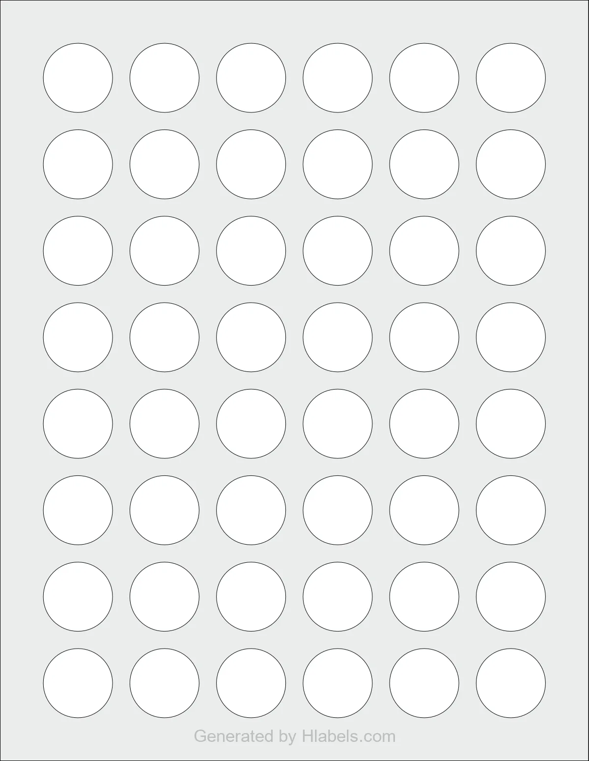 Avery Presta® 94500 template with 48 circle labels per sheet, each 1 inch in diameter, on Letter-size adhesive blank label sheets.