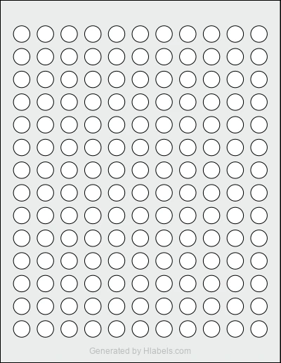 Avery Presta® 94503 template with 154 circle labels per sheet, each 0.5 inch in diameter, on Letter-size adhesive blank label sheets.