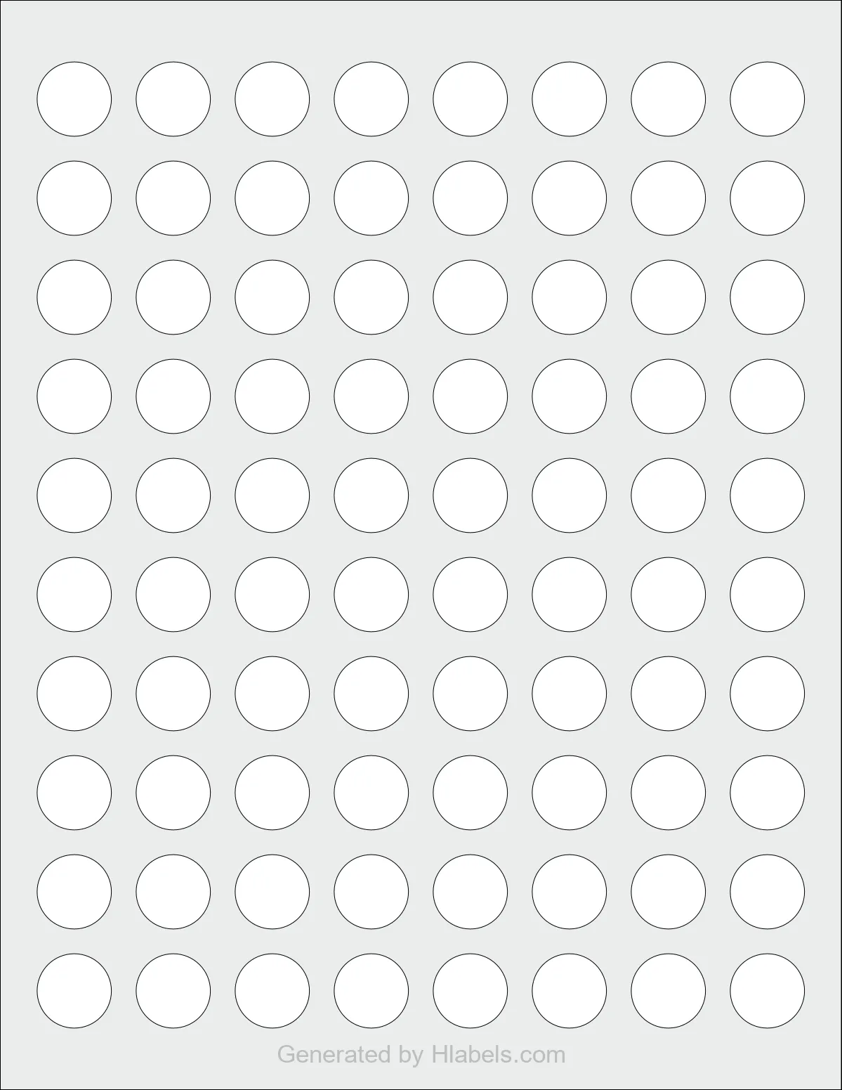 Avery Presta® 94504 template with 80 circle labels per sheet, each 0.75 inch in diameter, on Letter-size adhesive blank label sheets.