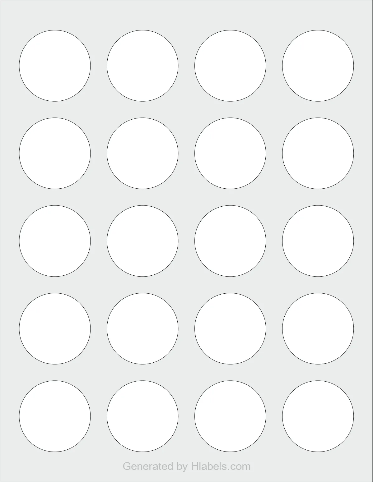 Avery Presta® 94507 template with 20 circle labels per sheet, each 1.625 inch in diameter, on Letter-size adhesive blank label sheets.