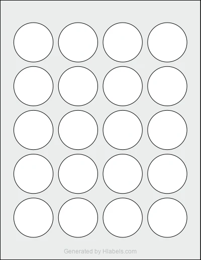 Avery Presta® 94508 template with 20 circle labels per sheet, each 1.666 inch in diameter, on Letter-size adhesive blank label sheets.