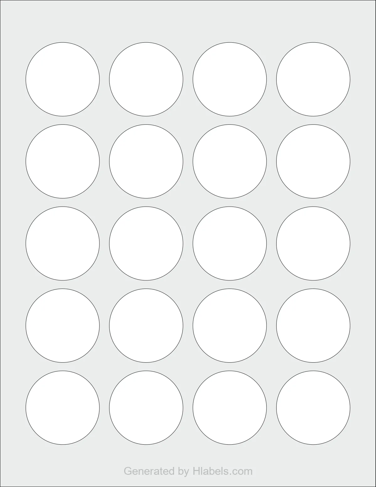 Avery Presta® 94508 template with 20 circle labels per sheet, each 1.666 inch in diameter, on Letter-size adhesive blank label sheets.
