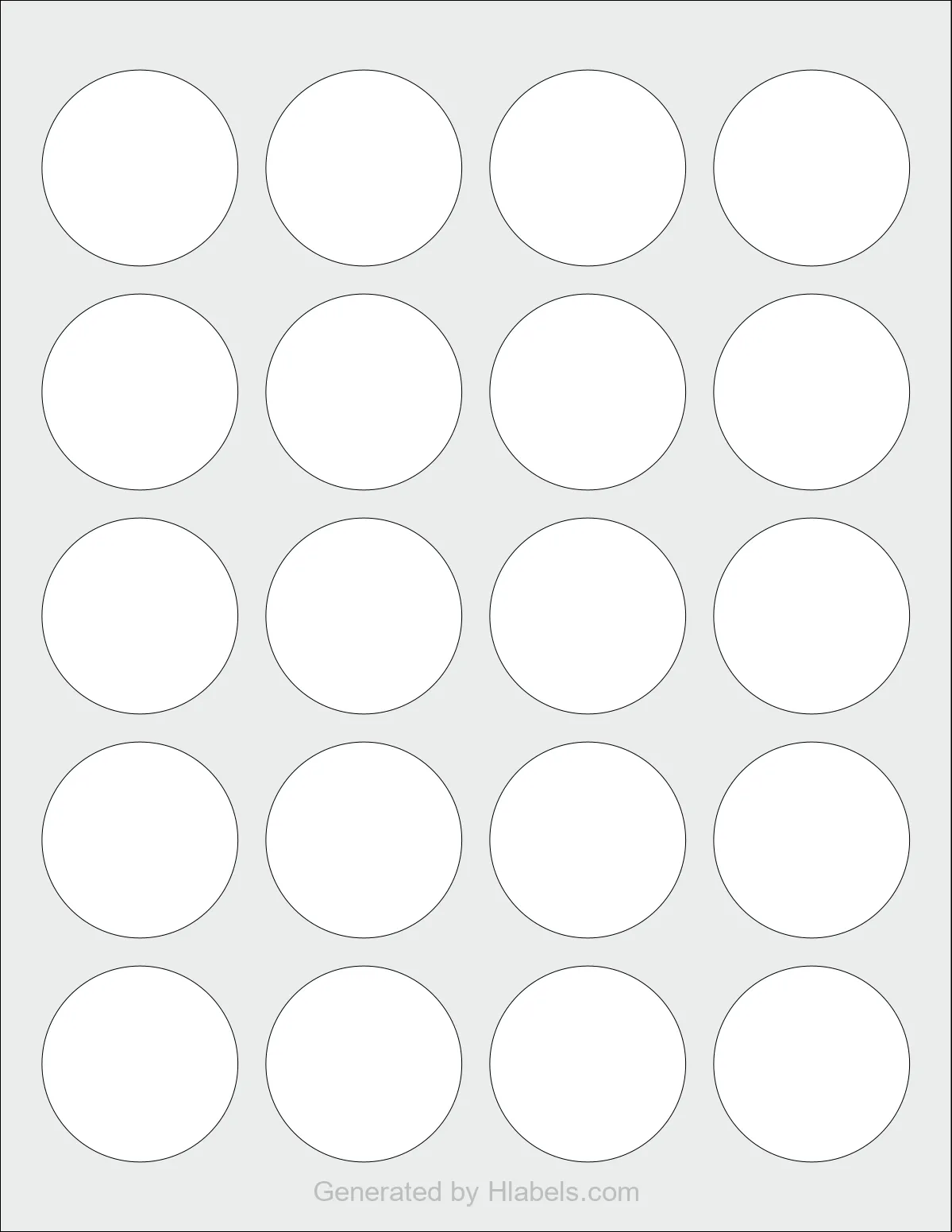 Avery Presta® 94509 template with 20 circle labels per sheet, each 1.75 inch in diameter, on Letter-size adhesive blank label sheets.