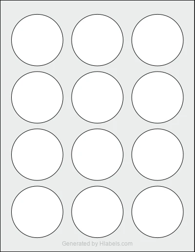 Avery Presta® 94510 template with 12 circle labels per sheet, each 2.25 inch in diameter, on Letter-size adhesive blank label sheets.