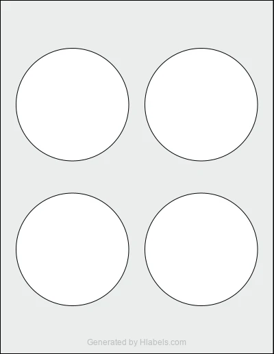 Avery Presta® 94514 template with 4 circle labels per sheet, each 3.5 inch in diameter, on Letter-size adhesive blank label sheets.