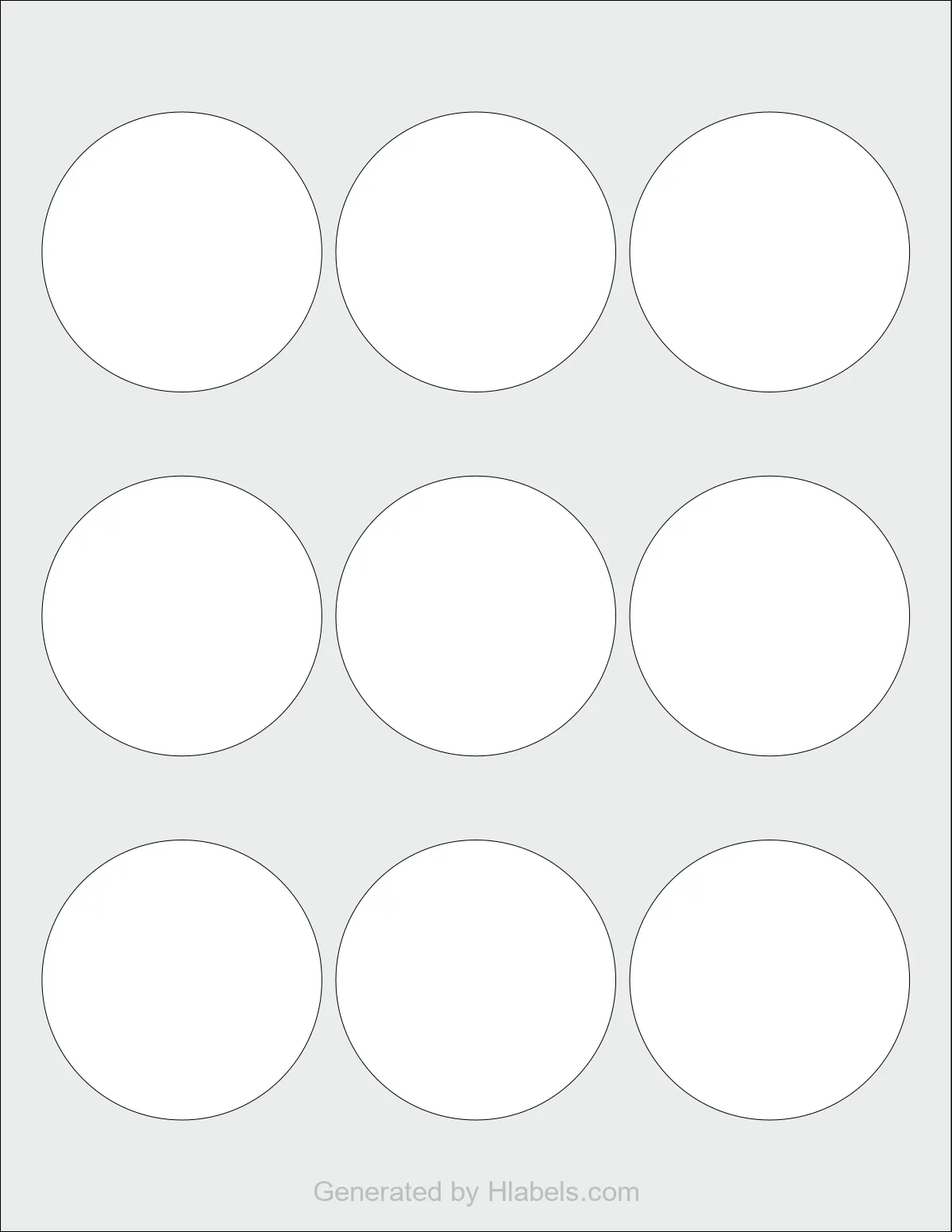 Avery Presta® 94515 template with 9 circle labels per sheet, each 2.5 inch in diameter, on Letter-size adhesive blank label sheets.