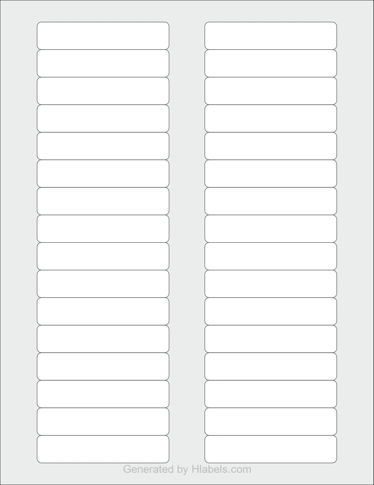 Avery Presta® 97176 template with 32 rectangular 3 x 0.625 inch labels per sheet, on Letter-size adhesive blank label sheets.
