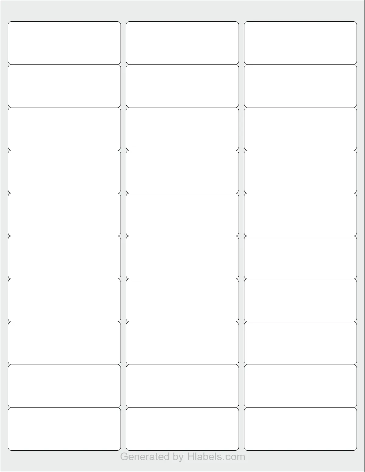 Avery Presta® 97180 template with 30 rectangular 2.625 x 1 inch labels per sheet, on Letter-size adhesive blank label sheets.