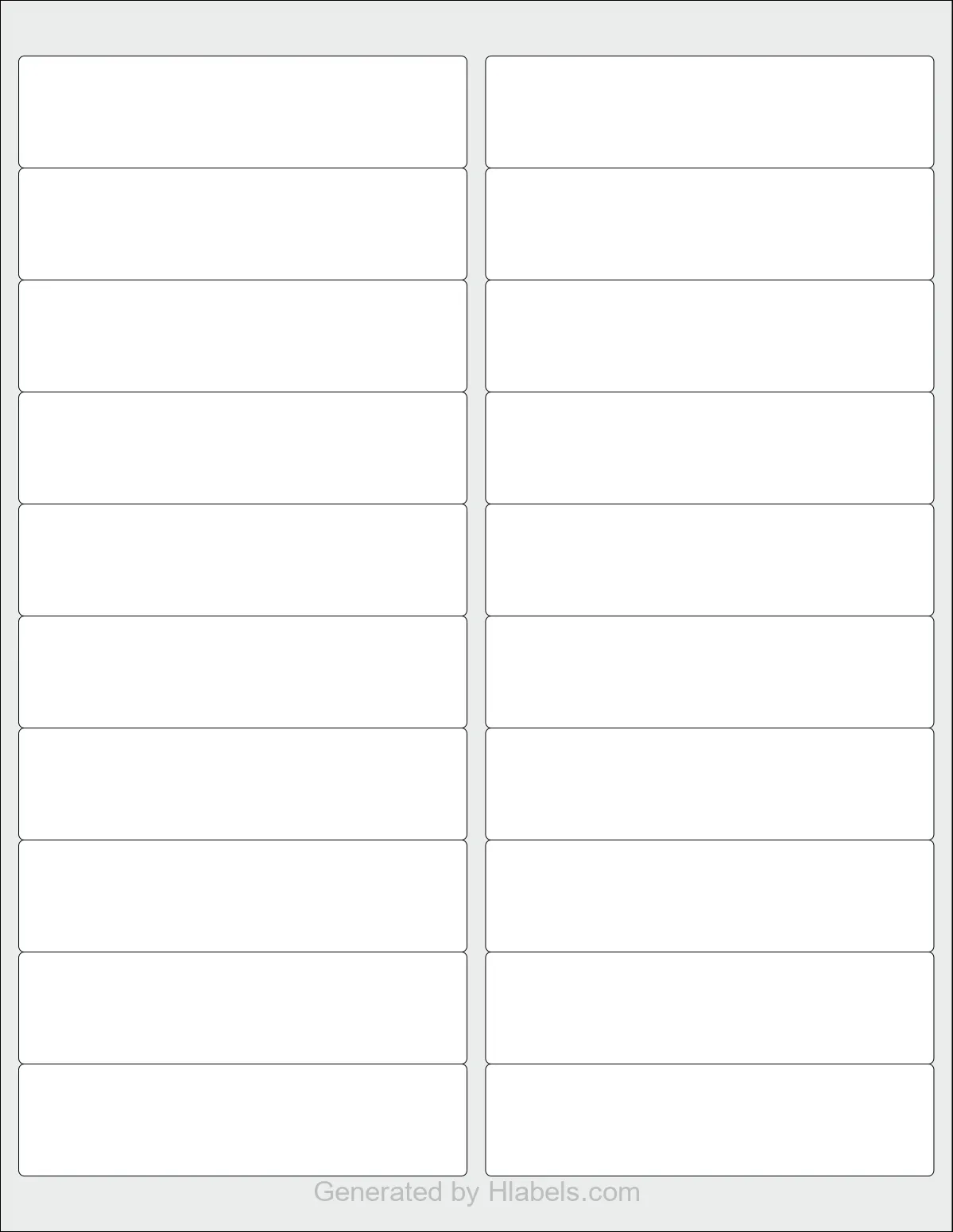 Avery Presta® 97182 template with 20 rectangular 4 x 1 inch labels per sheet, on Letter-size adhesive blank label sheets.