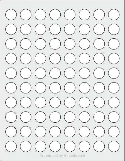 Avery Presta® 97202 template with 80 circle labels per sheet, each 0.75 inch in diameter, on Letter-size adhesive blank label sheets.