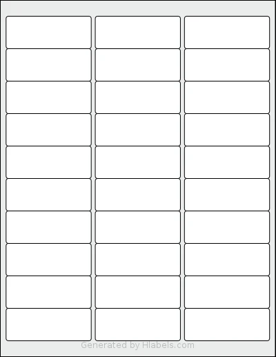 Bestiker® 30 template with 30 rectangular 2.625 x 1 inch labels per sheet, on Letter-size adhesive blank label sheets.