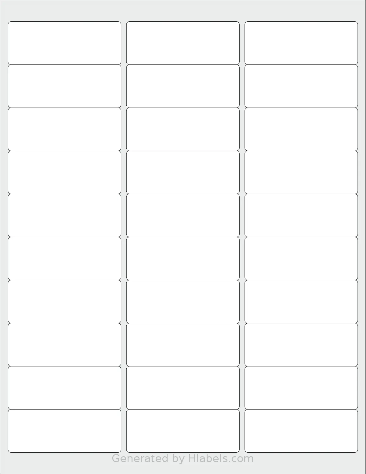 Bestiker® 30 template with 30 rectangular 2.625 x 1 inch labels per sheet, on Letter-size adhesive blank label sheets.
