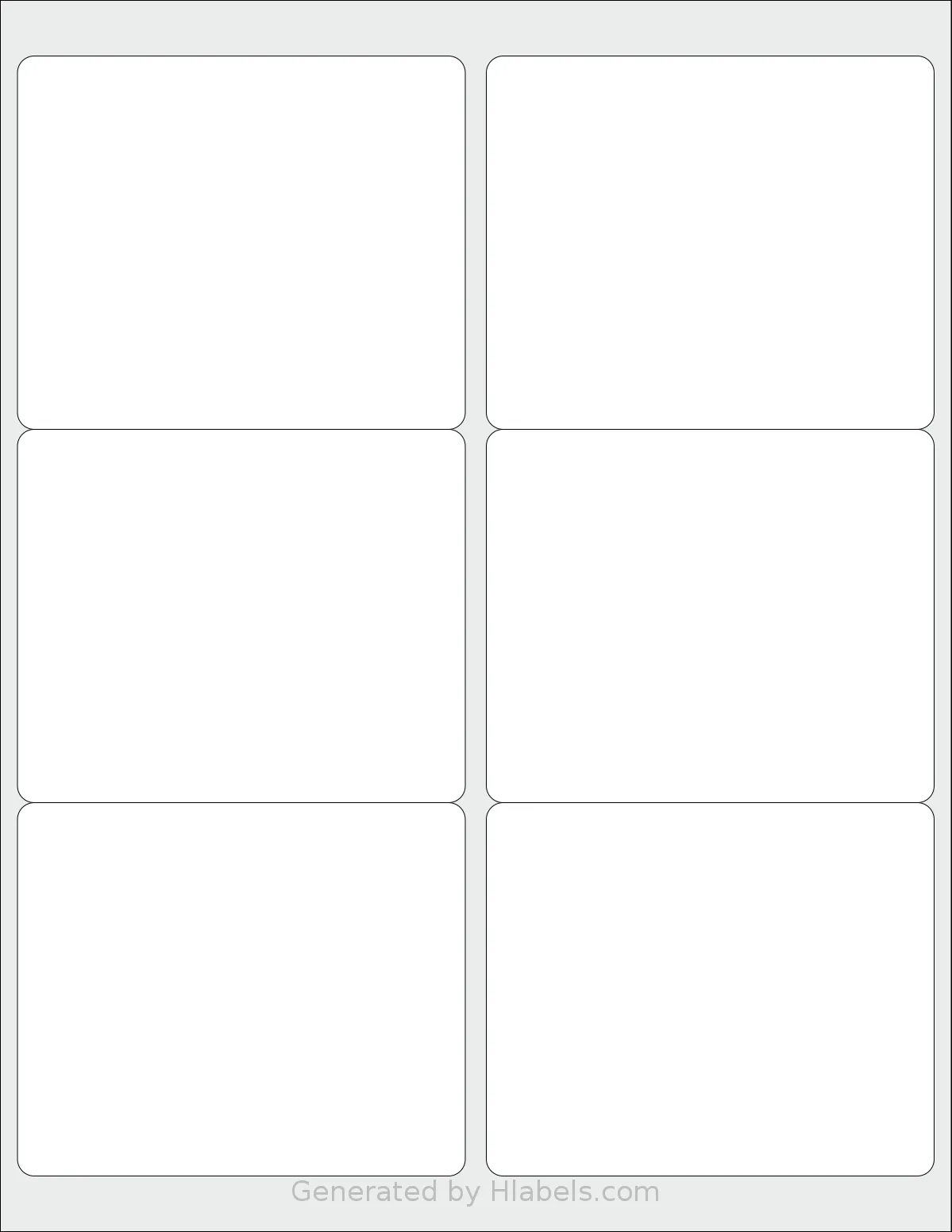 Bestiker® 6 template with 6 rectangular 4 x 3.3333 inch labels per sheet, on Letter-size adhesive blank label sheets.