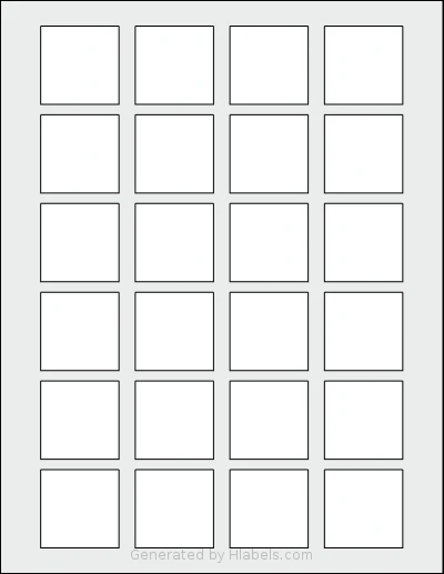Betckey® 24UP template with 24 square 1.5 x 1.5 inch labels per sheet, on Letter-size adhesive blank label sheets.