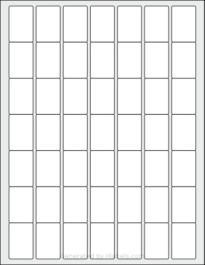 ChromaLabel® CAL01143 template with 49 rectangular 1 x 1.5 inch labels per sheet, on Letter-size adhesive blank label sheets.