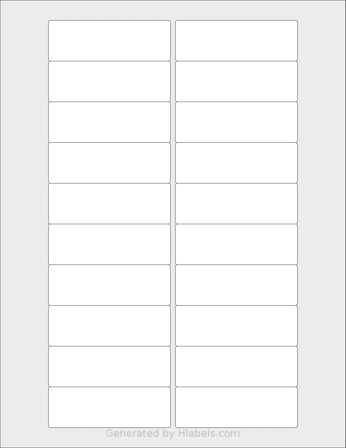 ChromaLabel® CAL01169 template with 20 rectangular 3 x 1 inch labels per sheet, on Letter-size adhesive blank label sheets.
