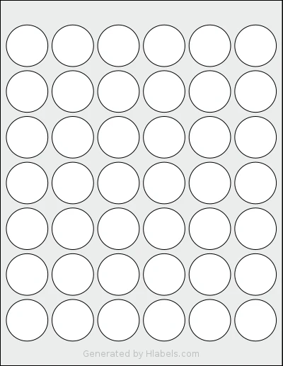 ChromaLabel® CAL01172 template with 42 circle labels per sheet, each 1.25 inch in diameter, on Letter-size adhesive blank label sheets.