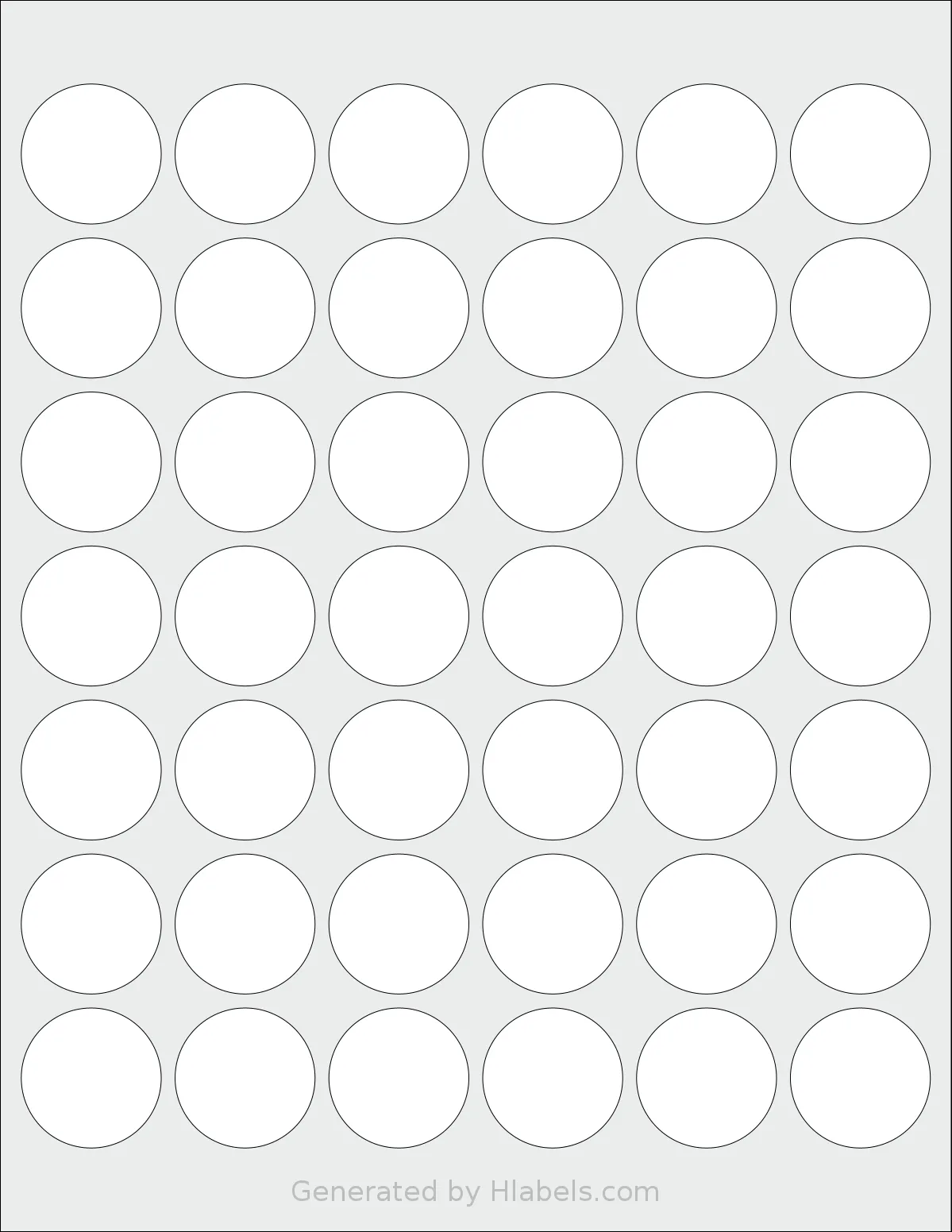 ChromaLabel® CAL01172 template with 42 circle labels per sheet, each 1.25 inch in diameter, on Letter-size adhesive blank label sheets.