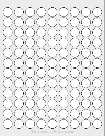 ChromaLabel® CAL01223 template with 108 circle labels per sheet, each 0.75 inch in diameter, on Letter-size adhesive blank label sheets.