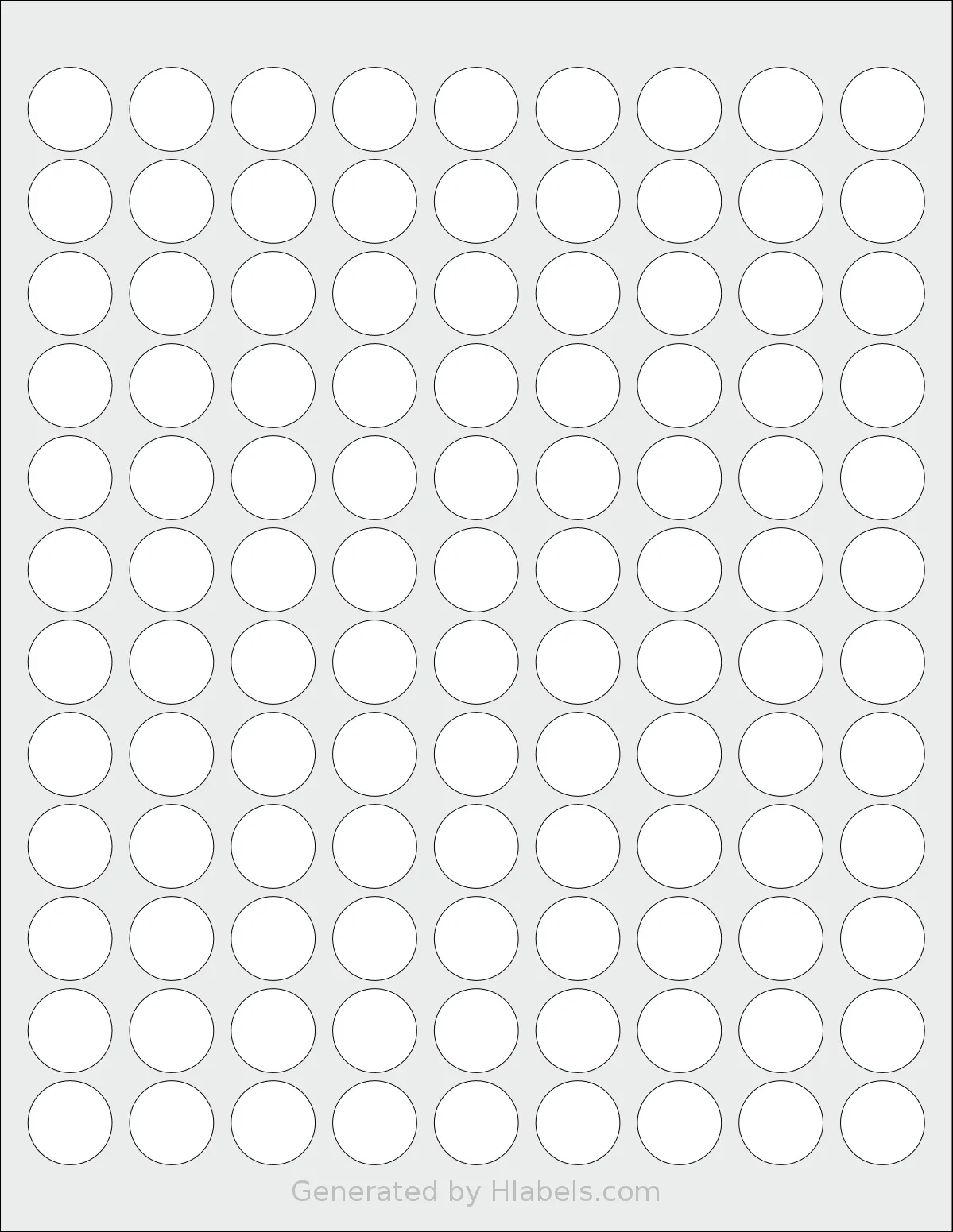 ChromaLabel® CAL01223 template with 108 circle labels per sheet, each 0.75 inch in diameter, on Letter-size adhesive blank label sheets.