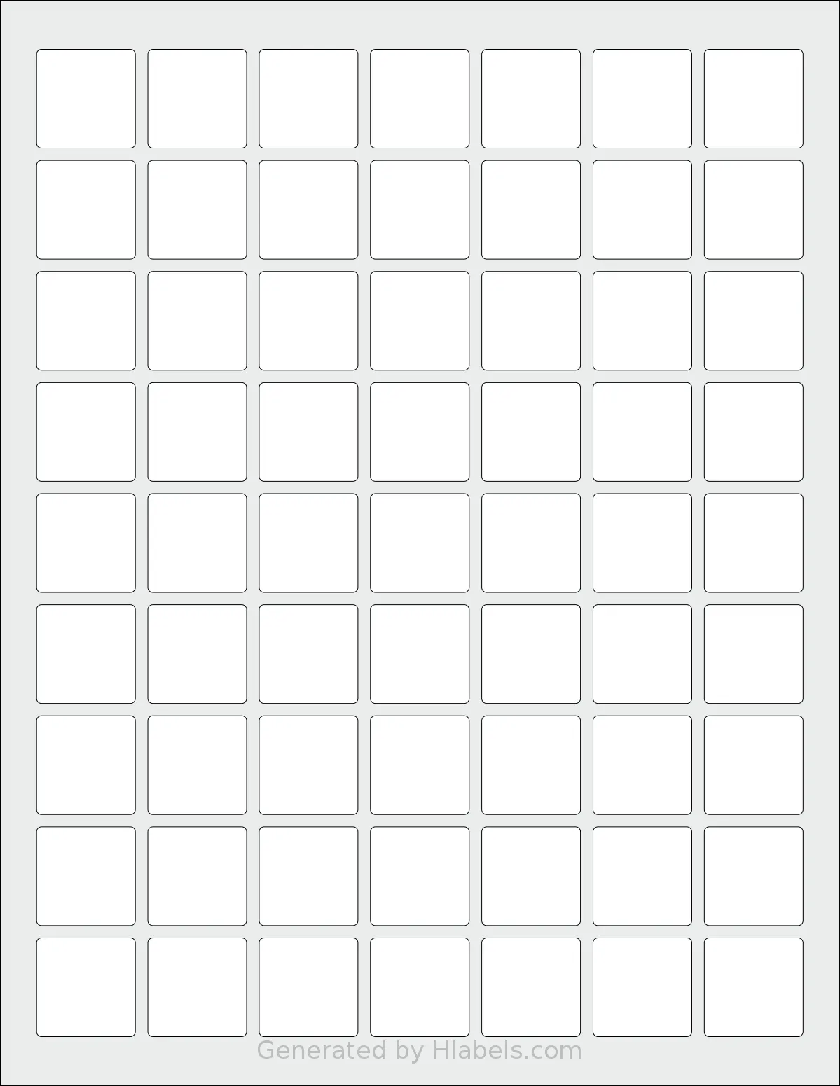 ChromaLabel® CAL04460 template with 63 square 1 x 1 inch labels per sheet, on Letter-size adhesive blank label sheets.