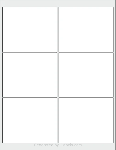 ChromaLabel® CAL04465 template with 6 rectangular 4 x 3.3333 inch labels per sheet, on Letter-size adhesive blank label sheets.