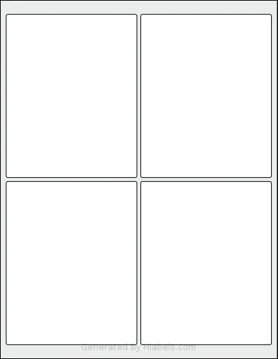 ChromaLabel® CAL04466 template with 4 rectangular 4 x 5 inch labels per sheet, on Letter-size adhesive blank label sheets.