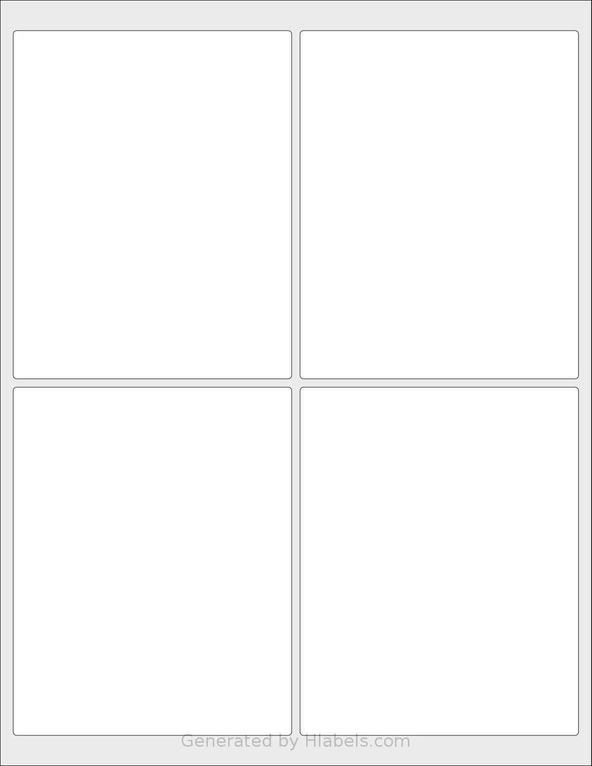 ChromaLabel® CAL04466 template with 4 rectangular 4 x 5 inch labels per sheet, on Letter-size adhesive blank label sheets.