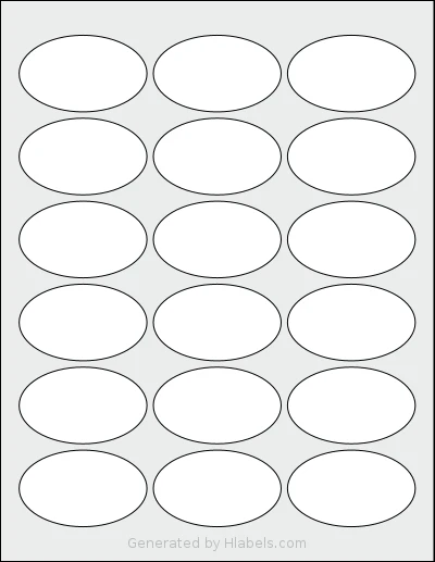 ChromaLabel® CAL04469 template with 18 oval 2.5 x 1.5 inch labels per sheet, on Letter-size adhesive blank label sheets.