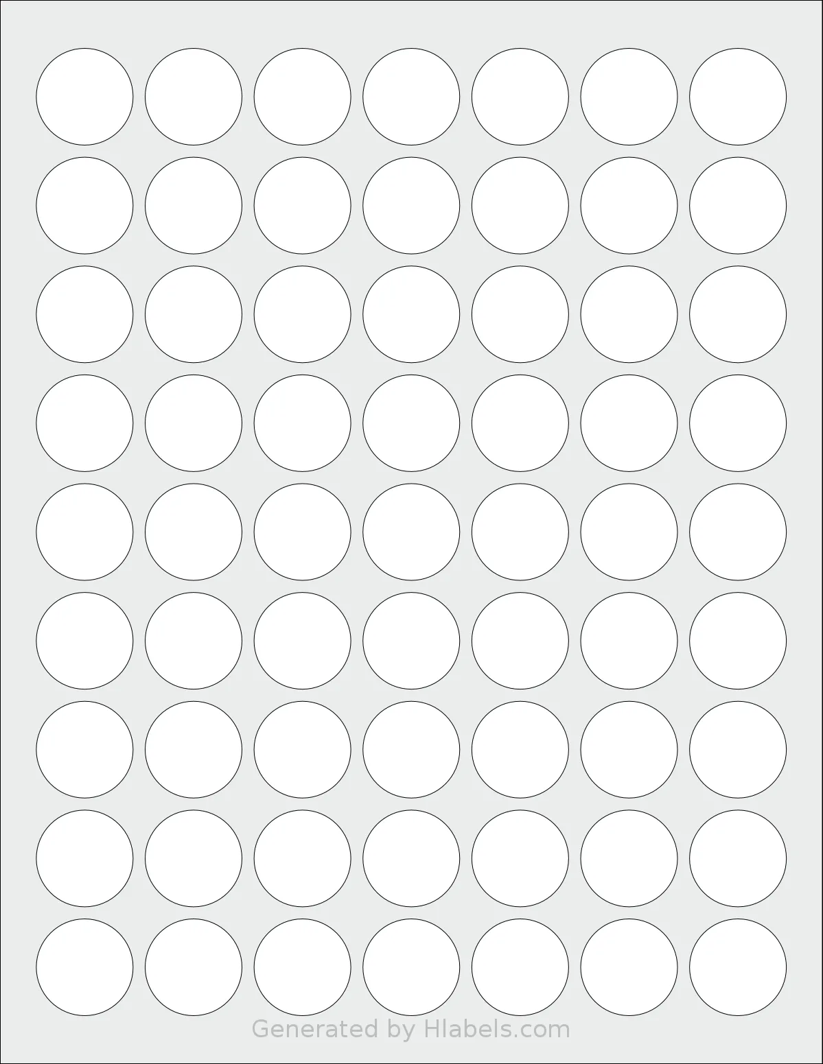 ChromaLabel® CAL04471 template with 63 circle labels per sheet, each 1 inch in diameter, on Letter-size adhesive blank label sheets.