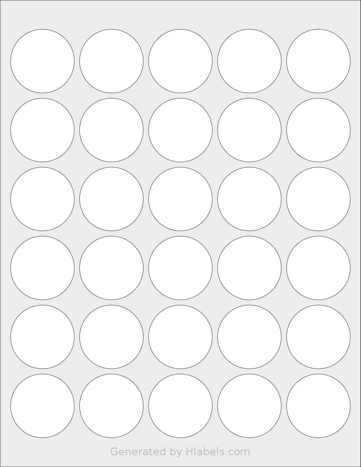 ChromaLabel® CAL04472 template with 30 circle labels per sheet, each 1.5 inch in diameter, on Letter-size adhesive blank label sheets.